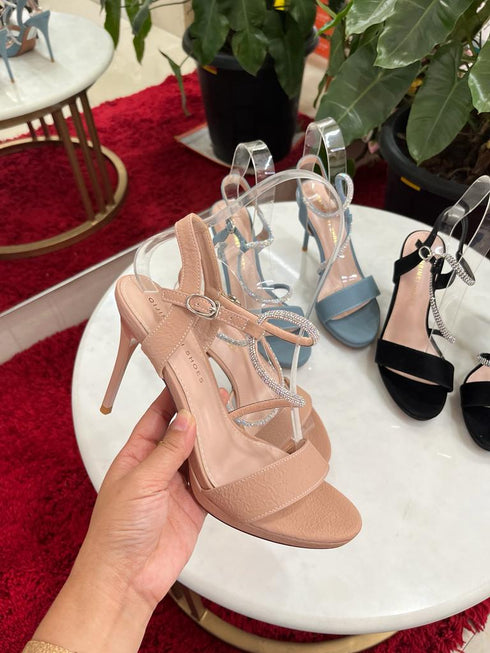 Open Toe High Heels With Rhinestone Ankle Strap